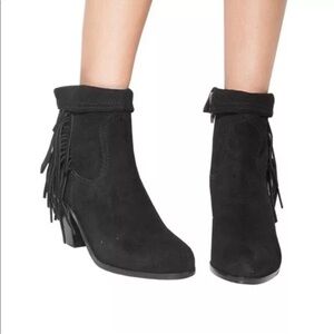 Sam Edelman Louie Ankle BOOTS black suede Fringe Bootie Boot new 13 western zip